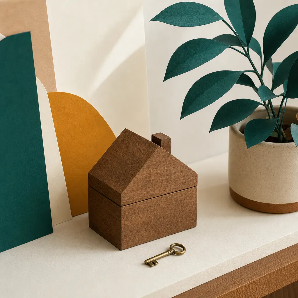 A small house-shaped box with a key.