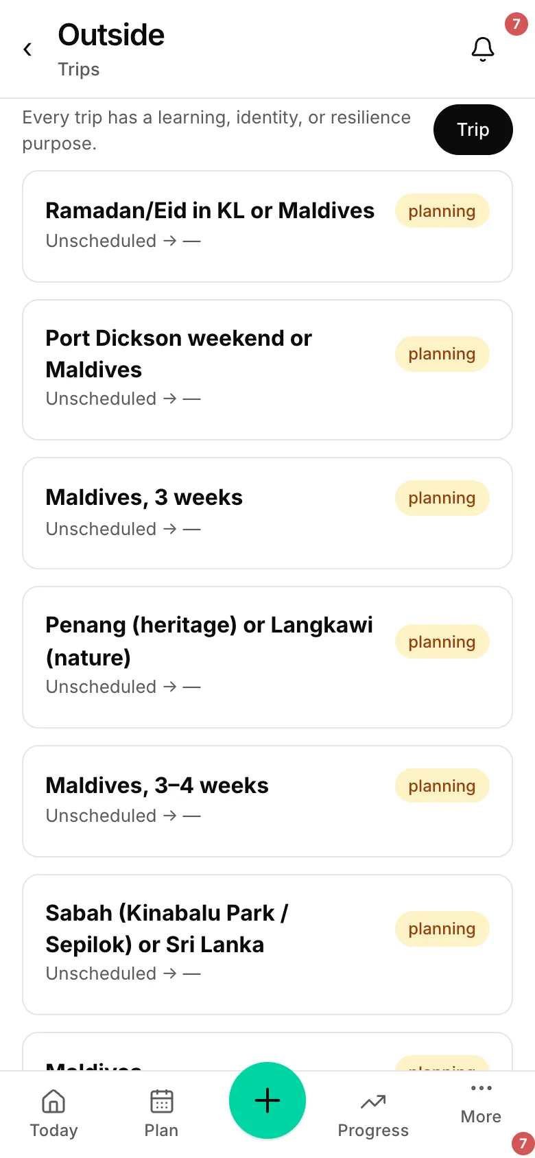 A trip with a packing list.